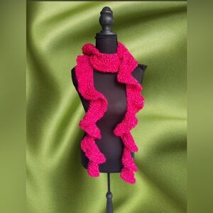 Handmade Crotchet Fuchsia Ruffle Knit Scarf